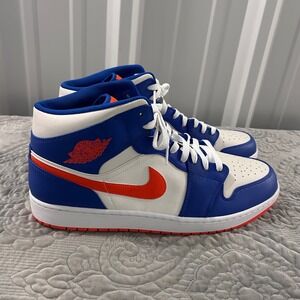 Air Jordan 1 Mid Game Royal Rush Orange White Knicks 554724-408 Mens Sneakers